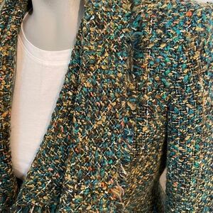 Lafayette 148 Blazer multicolor green drape collar fantasy tweed jacket size six
